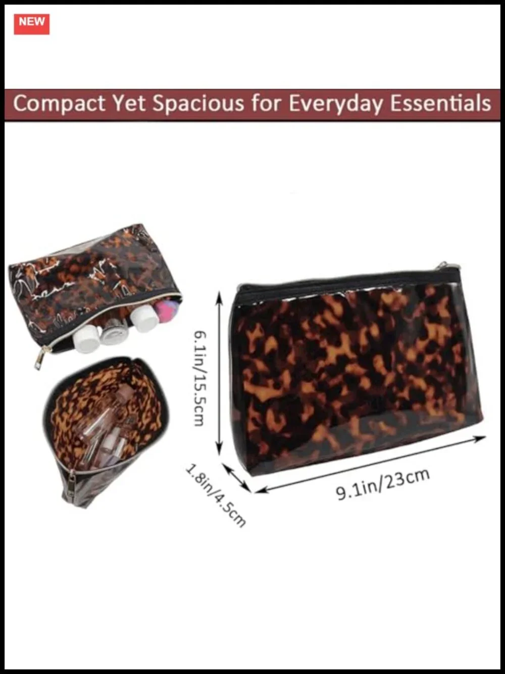 Animal Print Cosmetic Bag Zipper Toiletry Pouch Travel Makeup Purse